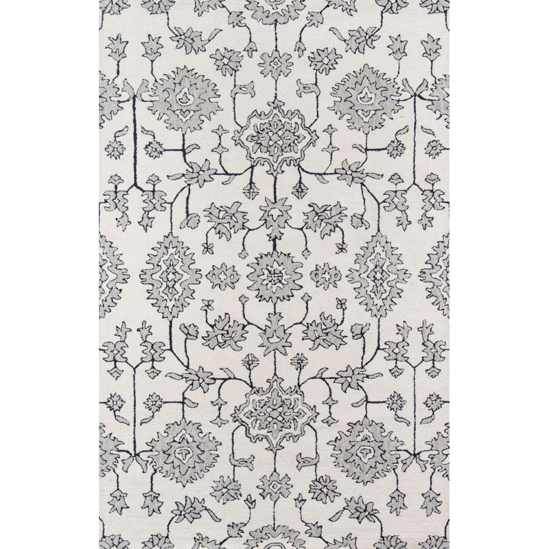 Tapis ivoire / gris touffeté à la main Santistevan, Rectangle 2 pi x 3 pi
