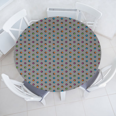 East Urban Home Retro Fitted Round Tablecloth Pale Grey and Multicolor