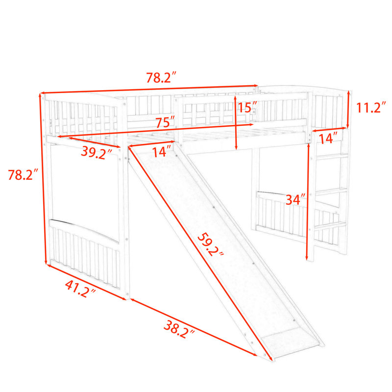 Lit mezzanine en bois simple avec glissoire Enguerrand, Blanc