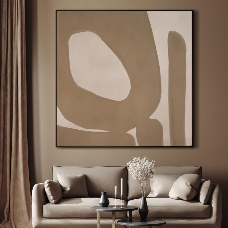 Extra Large Wall Art Fabric Print - Minimalist Earth Tone Abstract Neutral Organic Shapes Illustration Artwork Decor for Living Room or Bedroom - "Frame Assembly Required (Unfinished Frame)"