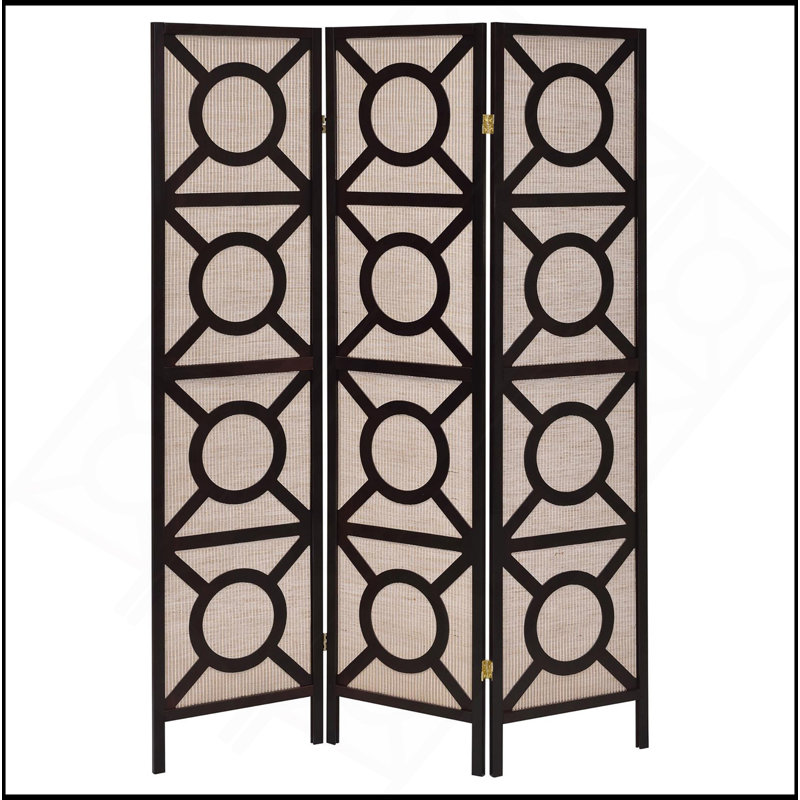 Tan And Cappuccino Circle Pattern 3-Panel Folding Screen
