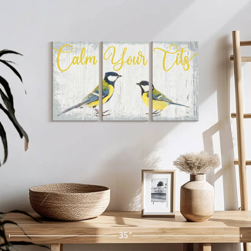 " Calm Your Tits Sign Multi Piece Canvas Print " 3 Piece Art Set, 12" H x 26" W