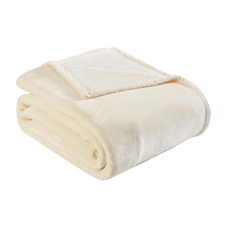 Ivory Eddie Bauer Solid Ultra Soft Plush Reversible Blanket