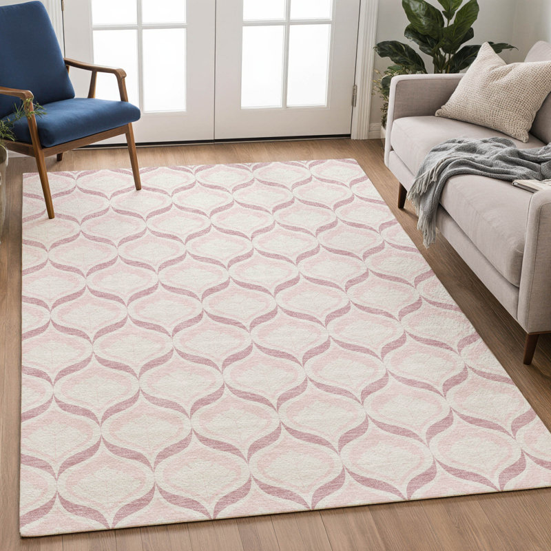 Tapis Ikat Mayfield AMF2379 lavable à la machine de qualité supérieure, Rose, 10 pi x 14 pi