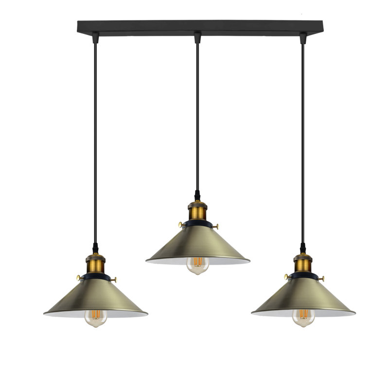 Latshaw 3-Light Kitchen Island Cone Pendant, Green Brass