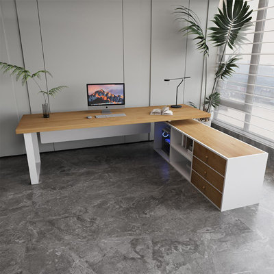 Burlywood L-Shaped Solid Wood with 3 drawers Executive Desk, Office desk