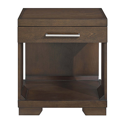 Table de bout en bois avec tiroir et tablette ouverte