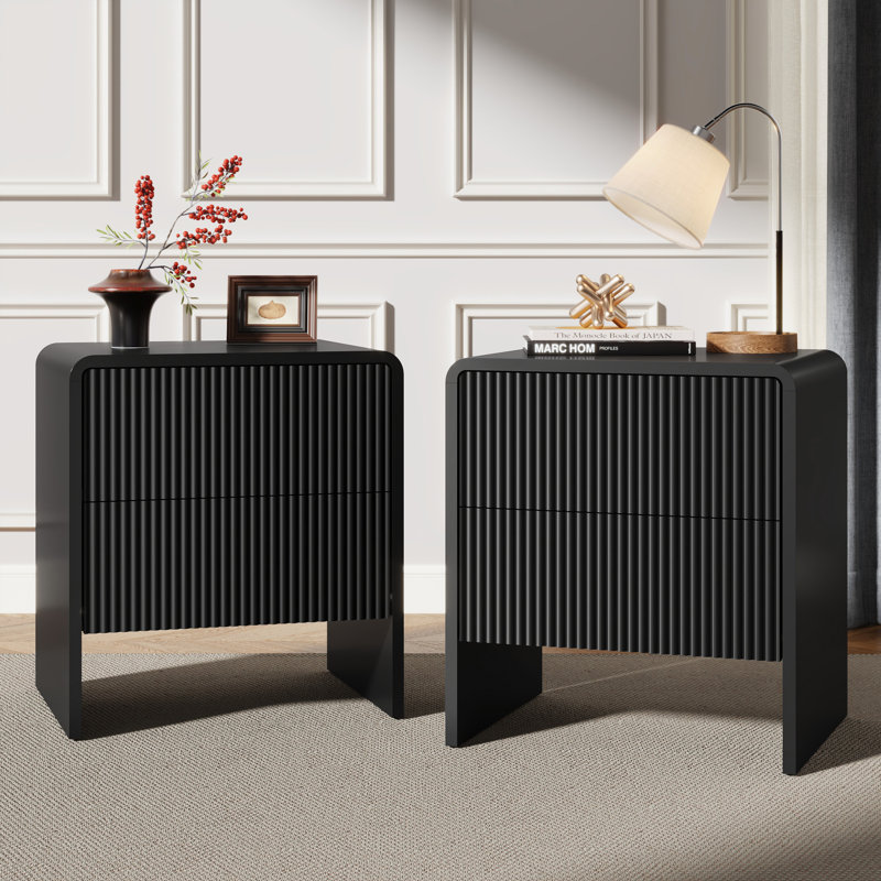 Nightstand With 2 Drawers (set Of 2), Black