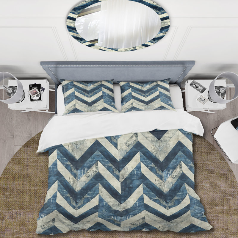 Ensemble de housse de couette à chevrons bleu et beige, Housse de couette très grand et 2 très grandes t