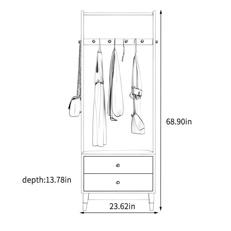 Coat Rack Large Storage Drawers Quiet Rails Sturdy