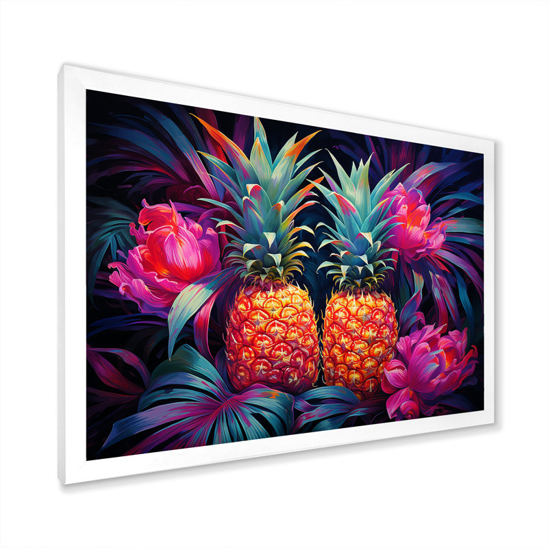 Nectar néon ananas sur toile, H 16 po x l 32 po x P 1 po, Cadre photo blanc