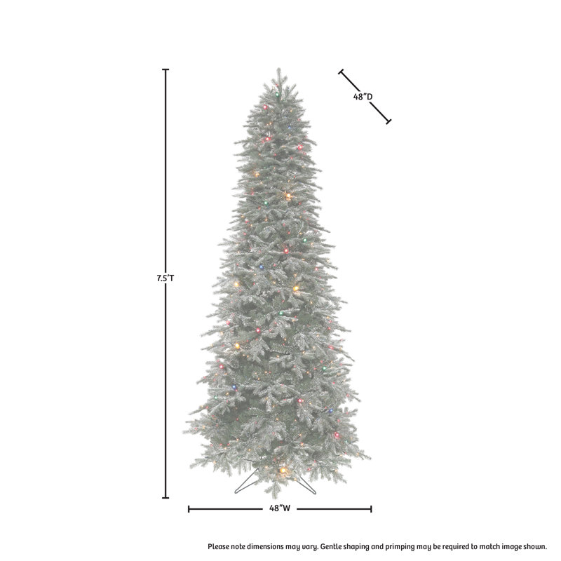 Arbre de Noël artificiel épinette vert 7,5 pi avec 550 lumières claires / blanches Slim Downswept, Transparent/blanc