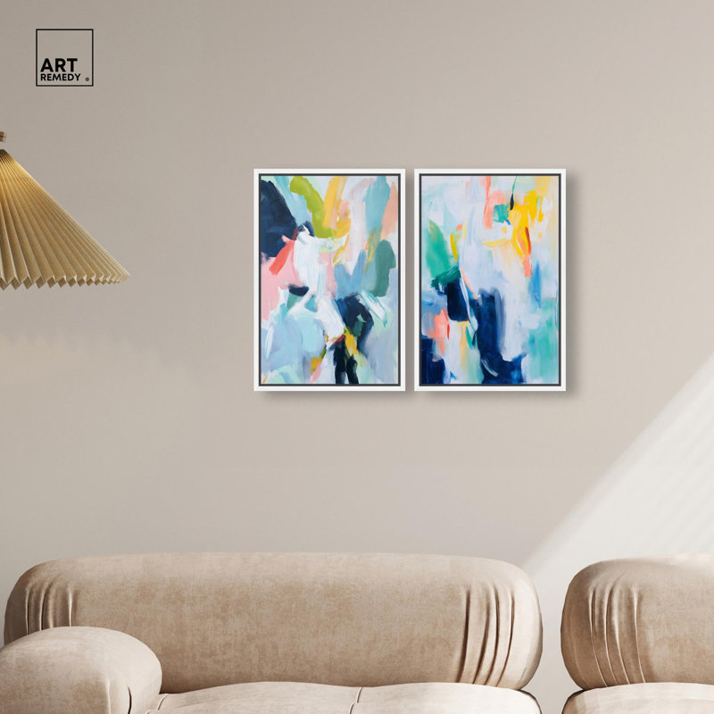 Art mural bleu sur toile Blush Boho, H 16 po x l 11 po, Cadre blanc