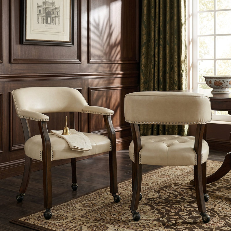 Ensemble de 2 chaises de salle à manger rembourrées de style Mid-Century moderne en bois synthétique avec accoudoirs et roulettes Wexford pour la salle à manger, la cuisine ou le bureau