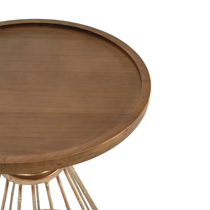 TABLE D'APPOINT HOLLE BORD ARROSÉ RÉTRO, GOLD ANTIQUE + COULEUR NATURELLE