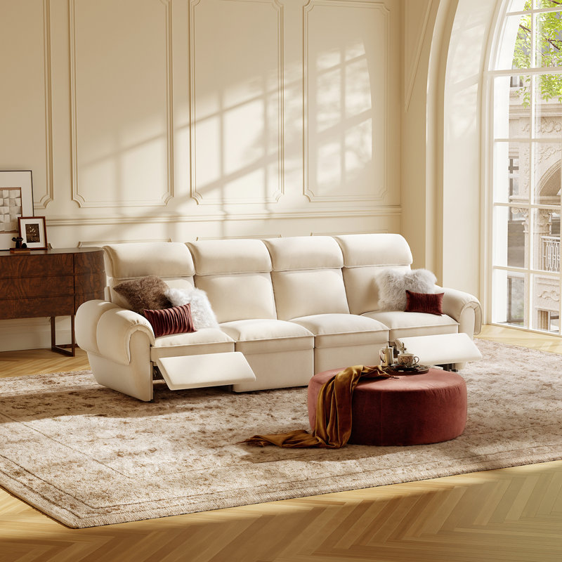 Modular Power Reclining Sofa, 4 Seater Recliner Couch With Usb & Type-C Ports, Off White, 4 Seater with 2 Recliners