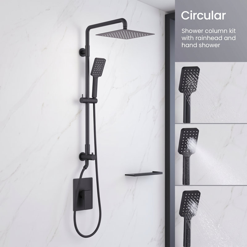 Dual Function Complete Shower System with Rough-in Valve, Matte Black