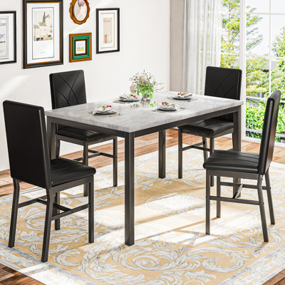 Ensemble de table de salle à manger 5 pièces pour 4 personnes, ensemble de coin repas rectangulaire en faux marbre avec 4 chaises rembourrées pour la cuisine, coin repas, petit espace