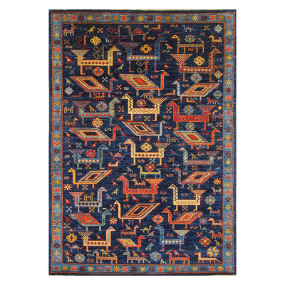 Tapis bleu noué à la main de haute qualité