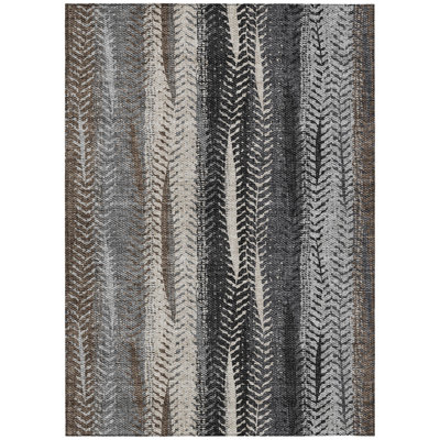 Tapis lavable intérieur / extérieur 9 pi x 12 pi brun et ivoire à feuilles botaniques