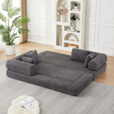 Chenille Convertible Sofa Bed with Removable Armrests