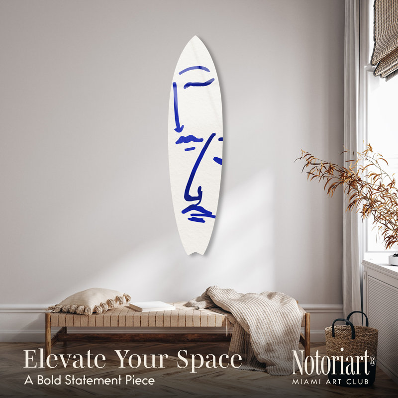 «You and I», planche de surf murale en acrylique bleu par Notoriart