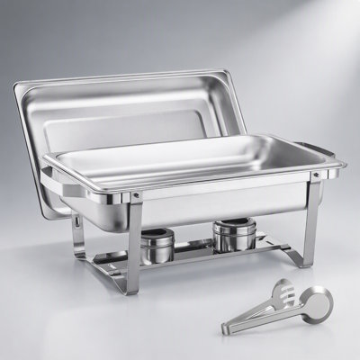 8 Qt 2 Pack Rectangle Chafing Dish Set, Stainless Steel, Full Size Pan for Buffets and Catering Events