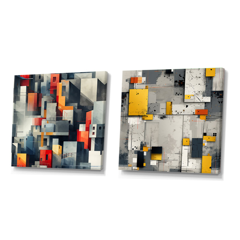Coryden - Abstract Shapes Square Collage Set Of 2, 36" H x 73" W, Wrapped Canvas