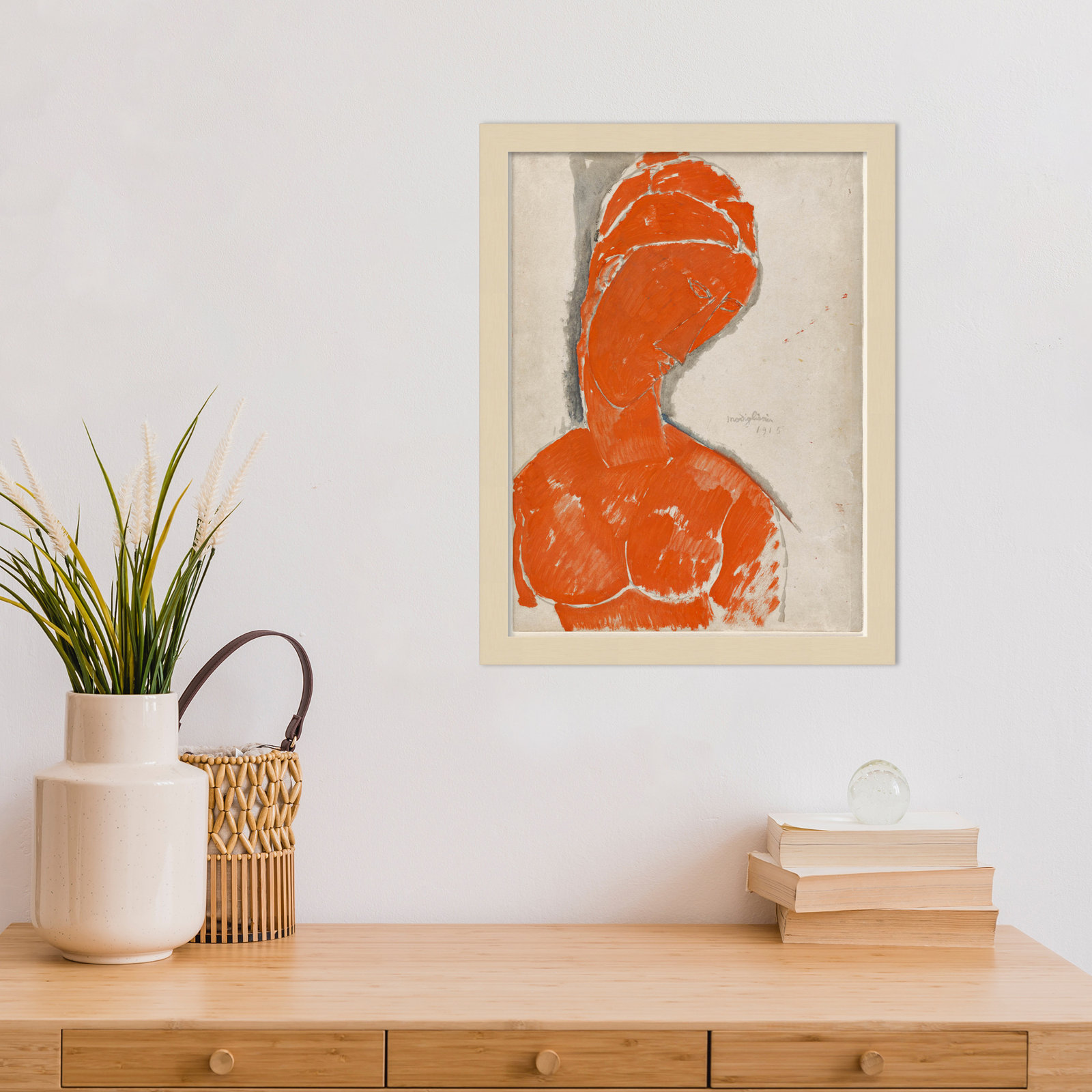 Rune "Female Bust in Red" Print, Brown, 17" H x 13" W