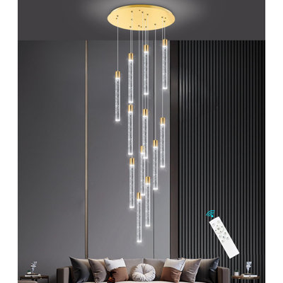 12-Light Modern Dimmable Crystal Staircase Chandelier