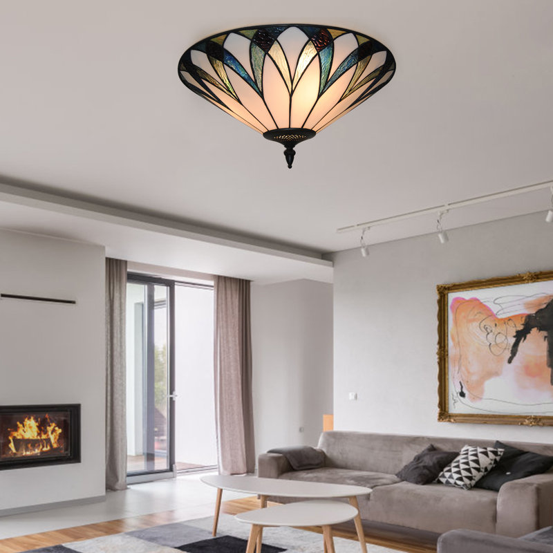 Plafonnier encastré 3 lumières en verre Tiffany, Noir