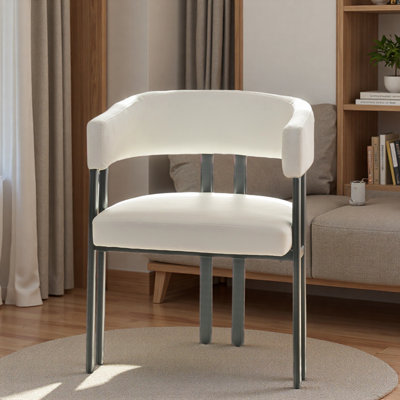 Modern Dining Chairs Set Of 2, Faux Leather Upholstered Barrel Dining Room Chairs With Integrated Curved Back And Armrests