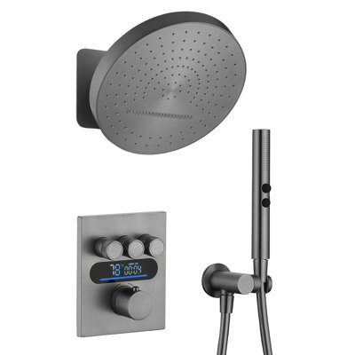 Lefton Shower System In Fahrenheit Display (battery-free), 13” Overhead Round Rainfall Shower Head With All-in-one Handheld Spray Showerhead, 4-in-1 Control System, Sswm2501