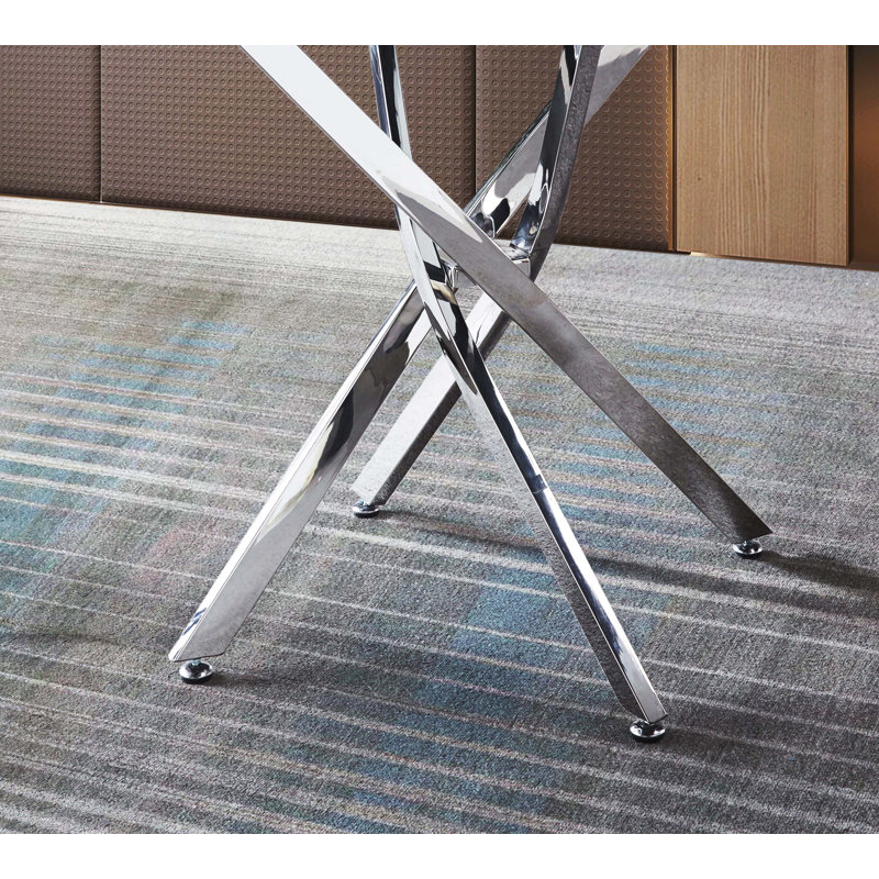 Contemporary Round Clear Tempered Glass Dining Table With Silver Stainless Steel Legs, Transparent/Silver