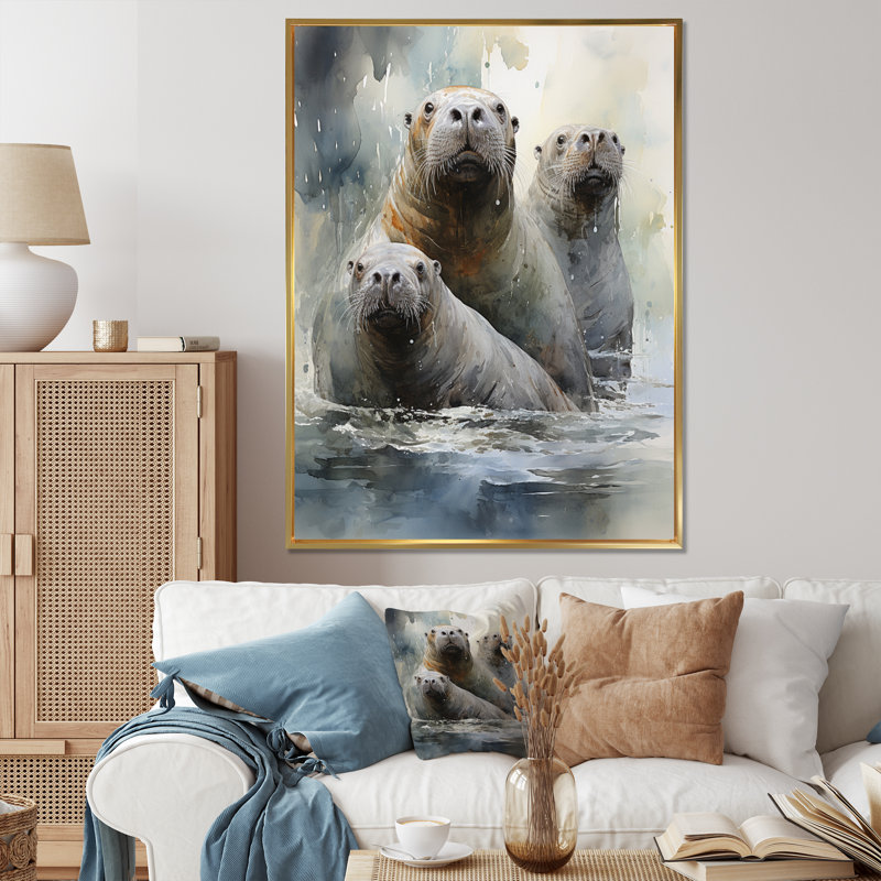 Morse gracieux géants sur toile, Cadre flottant doré, H 32 po x l 16 po x P 1 po