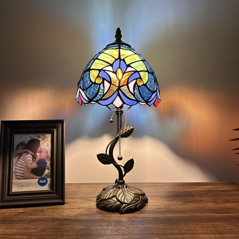 Tiffany Table Lamp Stained Glass LED Bulb Included 8"W*8"D*16"H, Blue/Green