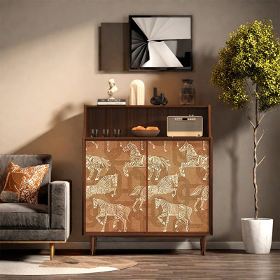 Pine Wood Cabinet with Wide Top and Shelves