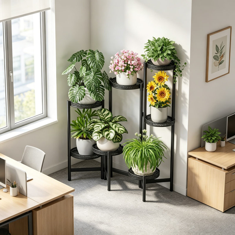 Support à plantes en métal à 7 niveaux pour plantes d'intérieur et d'extérieur en fer forgé robuste