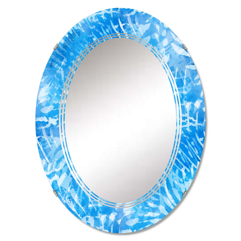 Blue Whirling Snowflakes - Miroir mural à motif ovale, 36 po x 24 po