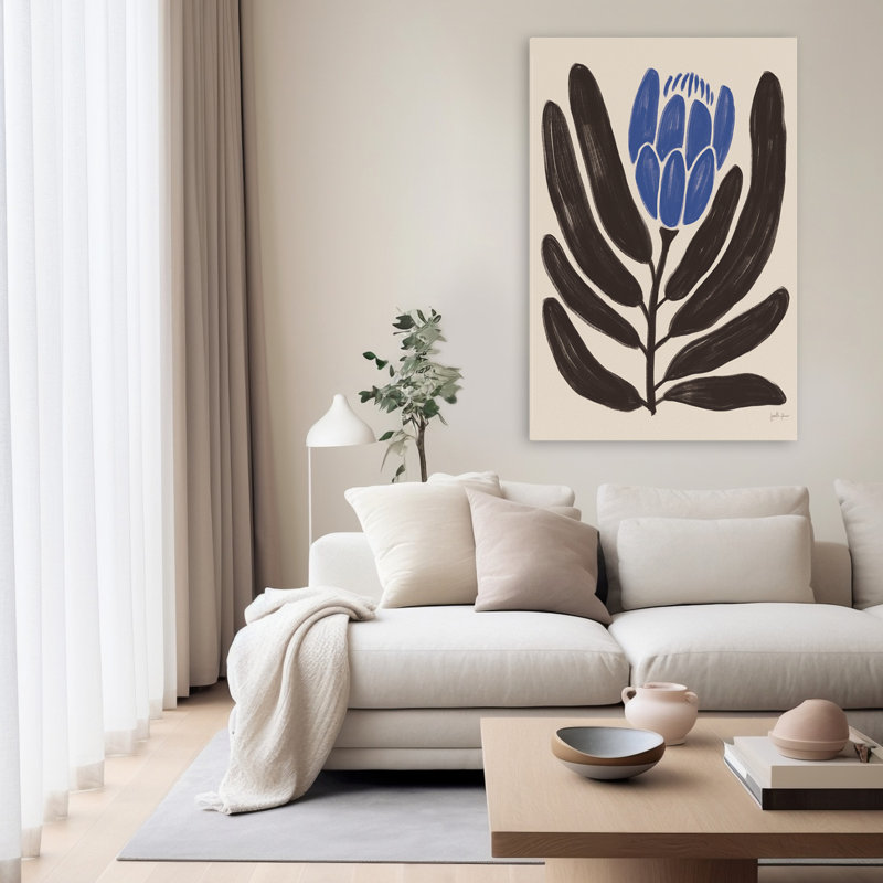 Fleurs simples I bleu - art floral crème bleu-noir, H 60 po x l 40 po