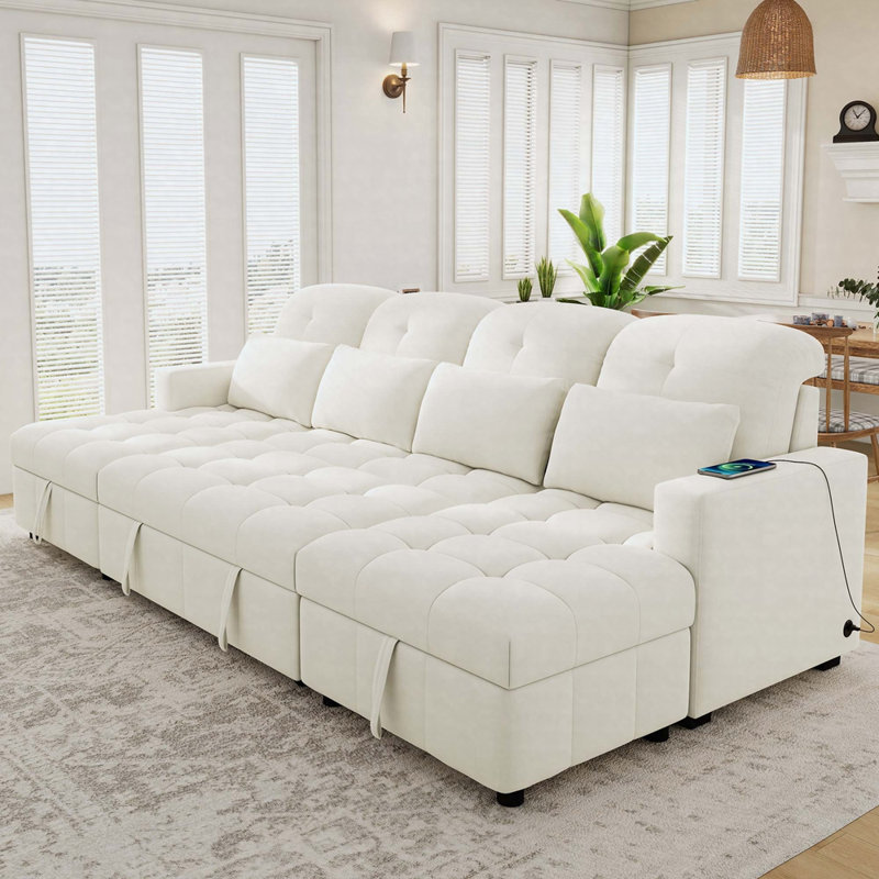 Canapé-lit modulaire en U 110,2 po avec double rangement et double port USB, Beige