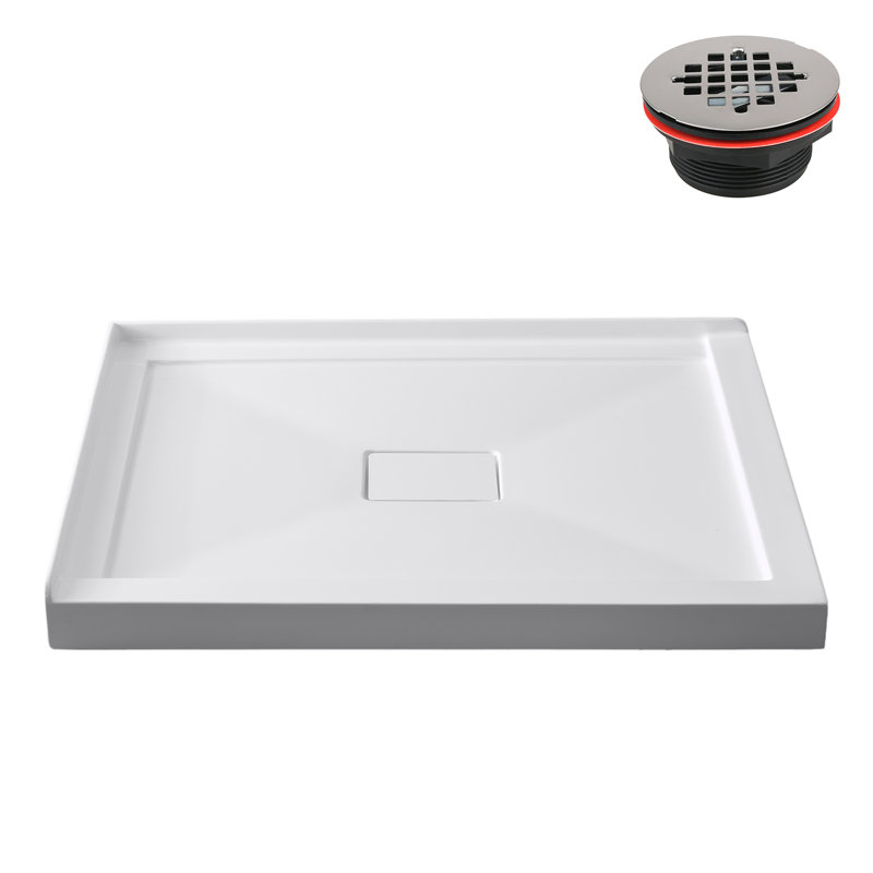 42 in. x 34 in. Corner Acrylic Shower Base in Glossy White With Center Drain, Drain Included, Glossy White 