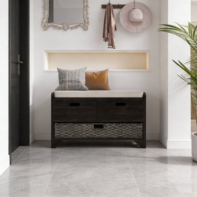 Fully Assembled Storage Shoe Bench With Removable Basket, 2 Drawers & Detachable Cushion