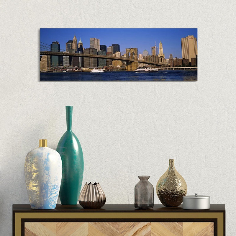 Brooklyn Bridge With Lower Manhattan' Skyline In The Background, New York City, New York, USA by Panoramic Images - Panoramic Gallery-Wrapped Canvas Giclée on Canvas