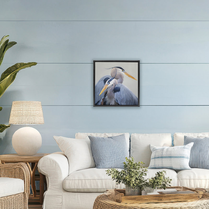Cadre flottant Elegant Heron Twins, design par James Corwin, Cadre flottant noir de jais, H 18 po x l 18 po