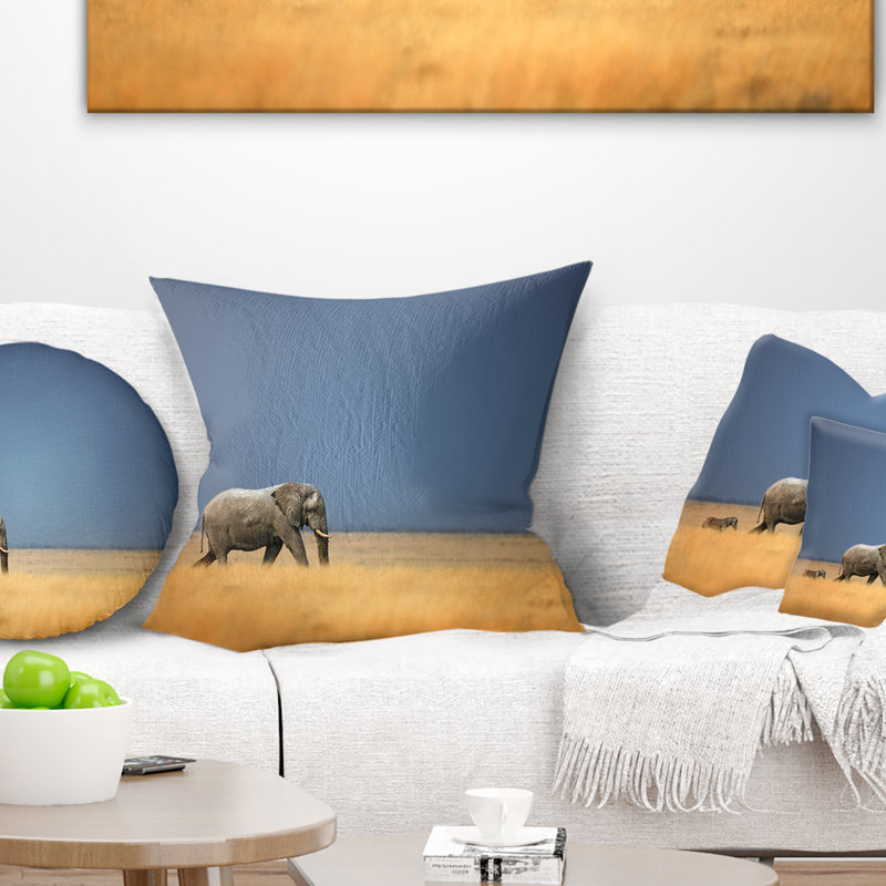 Coussin décoratif à l’éléphant africain et zèbre, 16 po x 1 po, Coussin décoratif