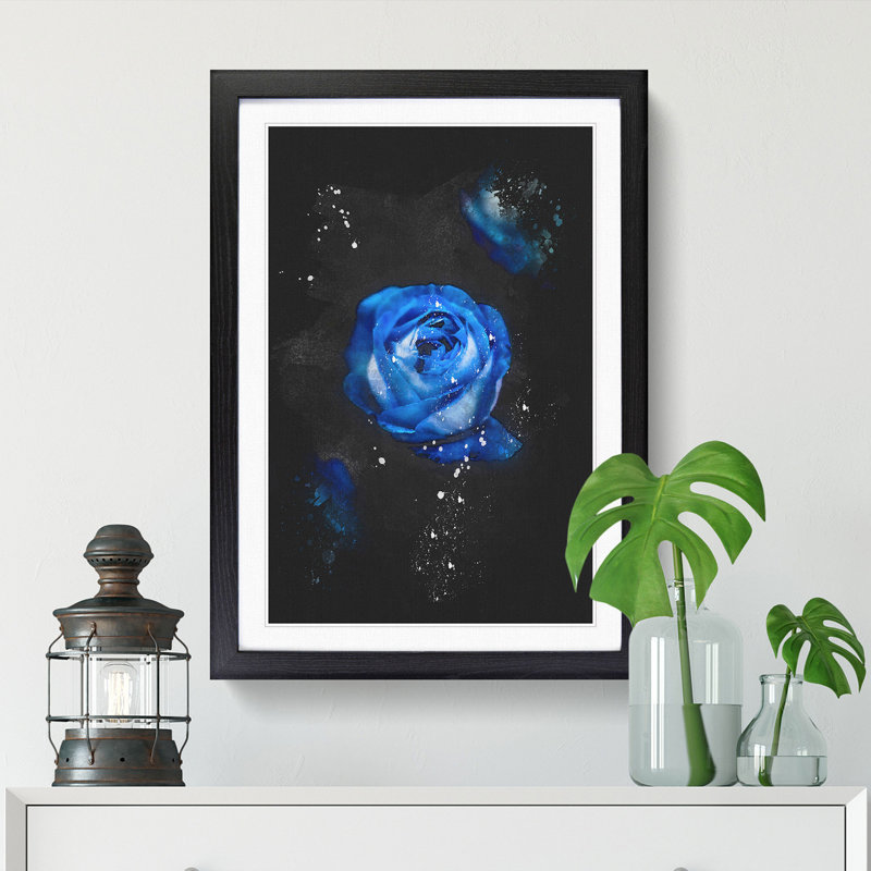 Trio of Blue Roses - Framed Print, 33cm H x 24cm W x 2cm D, Black Framed