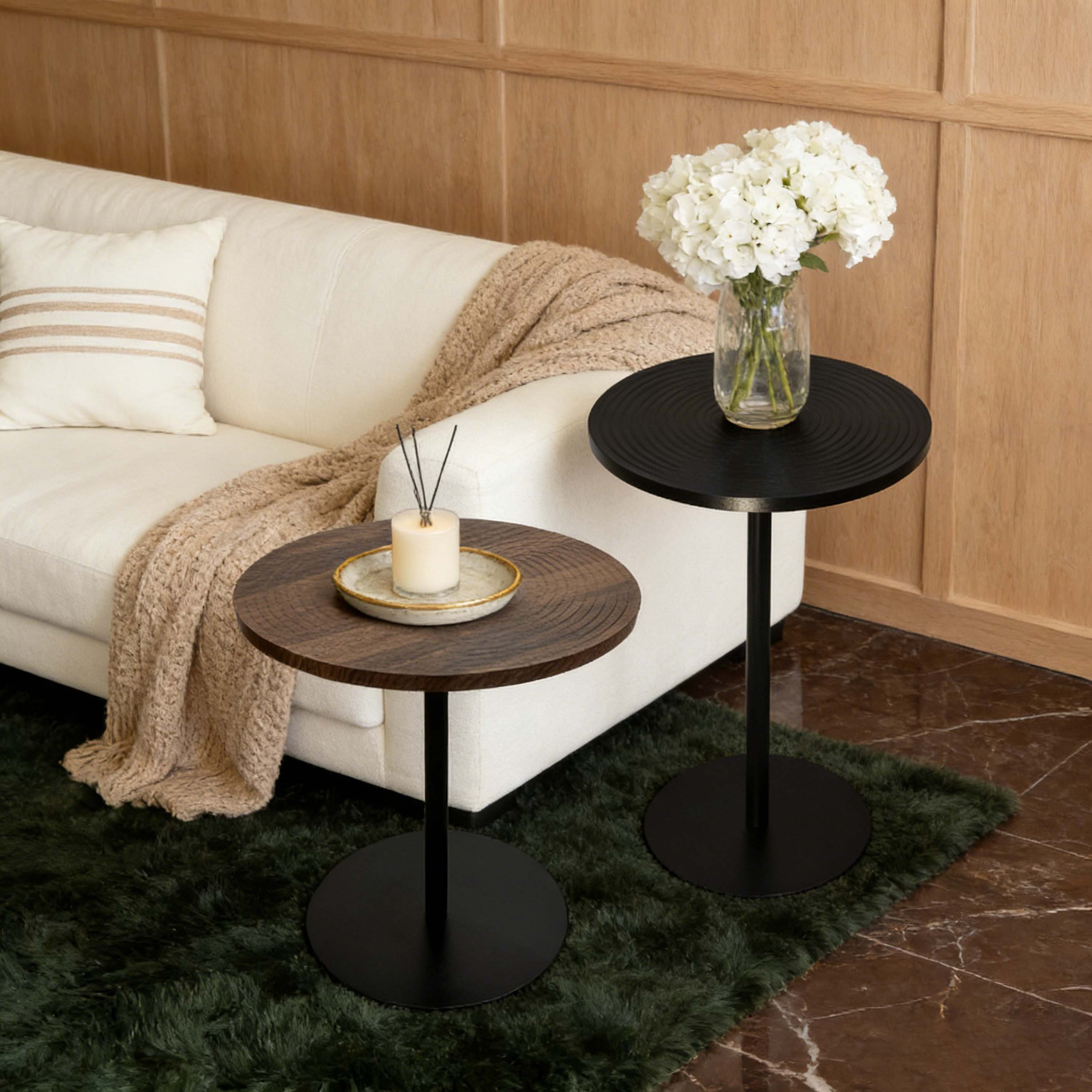 Latitude Run® Set Of 2 Small Round Side Table Wooden Concentric Circles ...