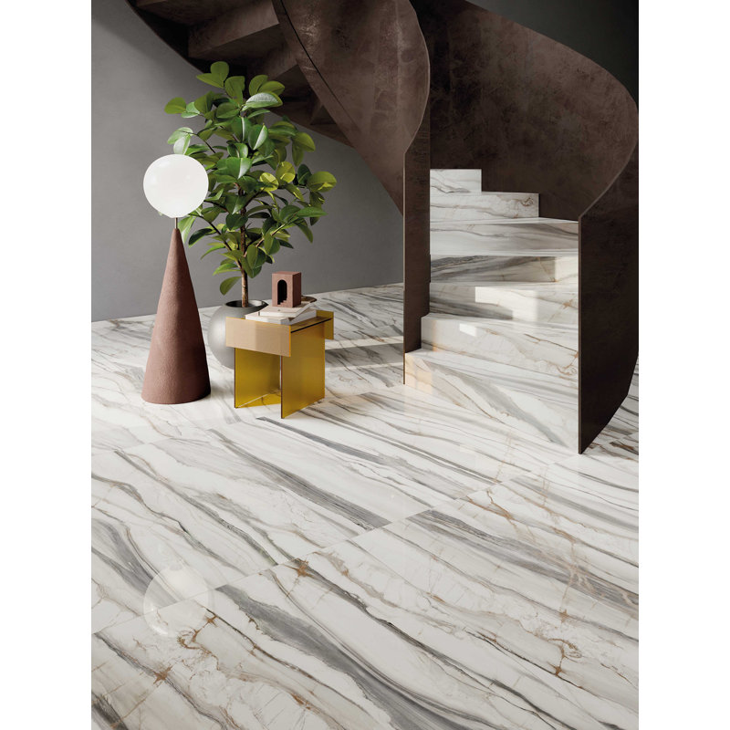 Carreau de porcelaine aspect marbre poli 24 x 48 Oyster, Blanc