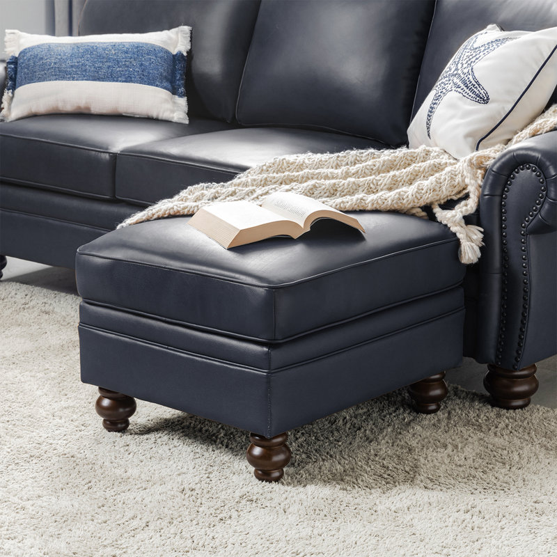 Blanchett Genuine Leather Ottoman, Navy